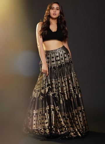 Latest Designer Black Faux Geogette Party Wear Lehenga
